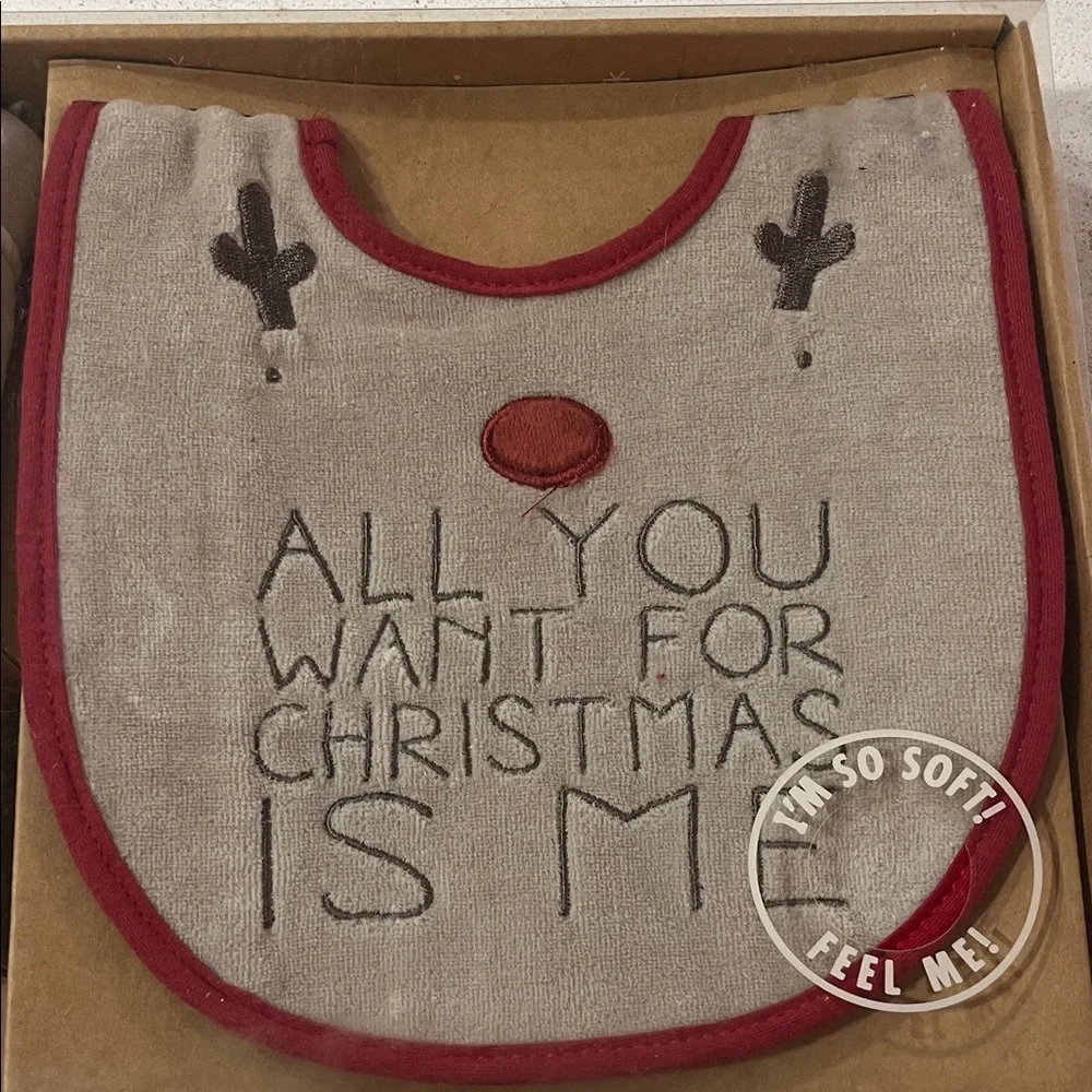 Grasslands Road Holiday Bib and Plush Set - Gray and Red